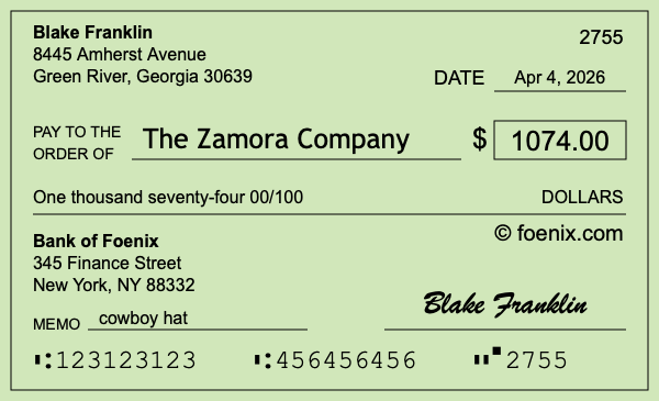 How to write a check for $1,074
