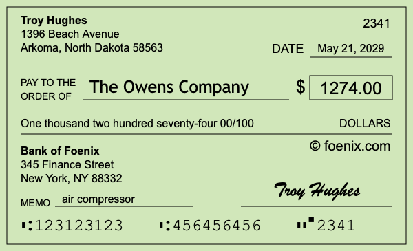 How to write a check for $1,274