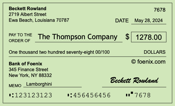 How to write a check for $1,278