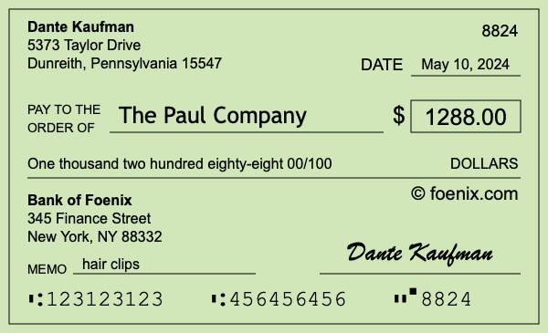How to write a check for $1,288