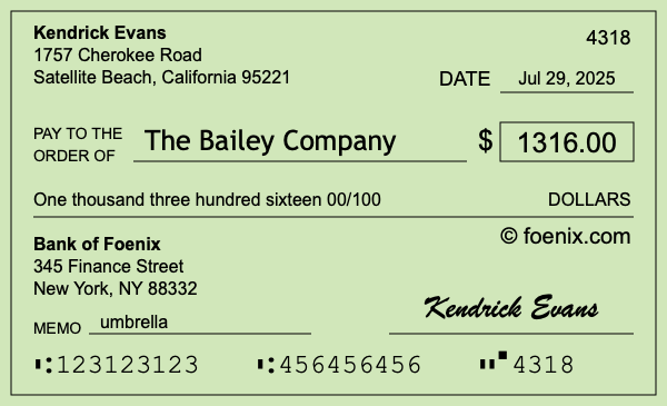 How to write a check for $1,316