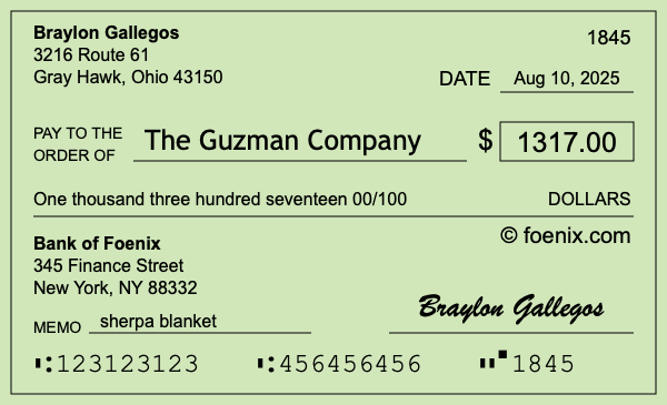 How to write a check for $1,317