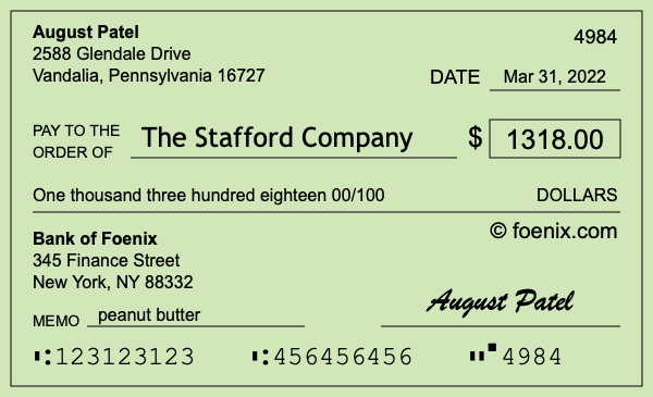How to write a check for $1,318