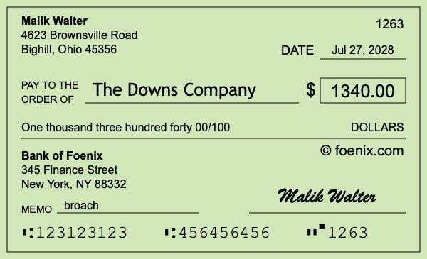 How to write a check for $1,340