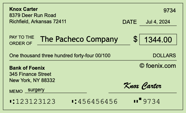 How to write a check for $1,344
