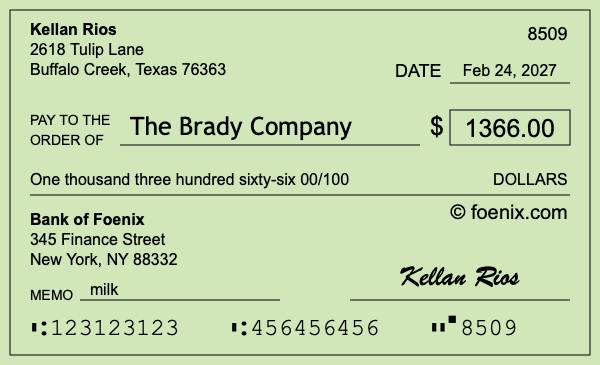 How to write a check for $1,366