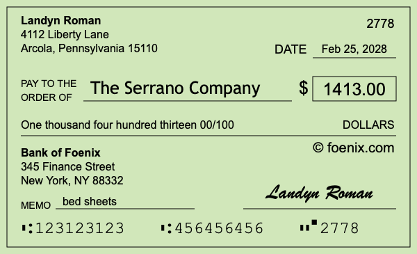 How to write a check for $1,413