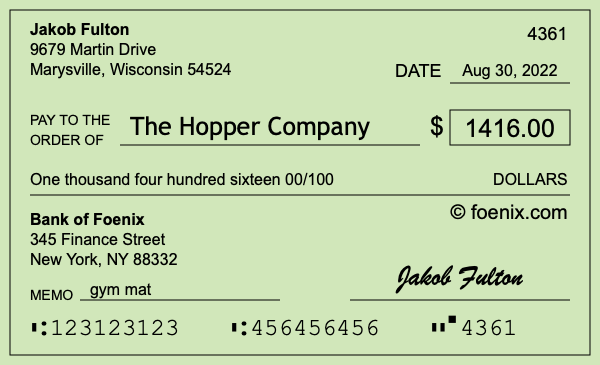 How to write a check for $1,416