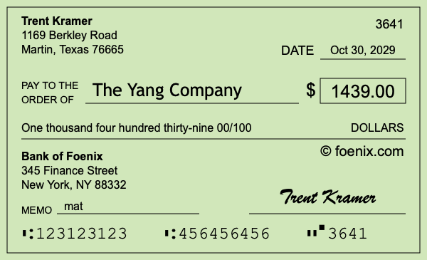 How to write a check for $1,439