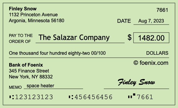 How to write a check for $1,482