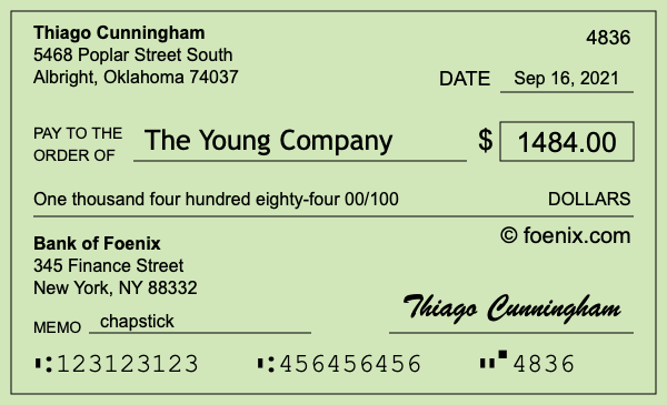 How to write a check for $1,484