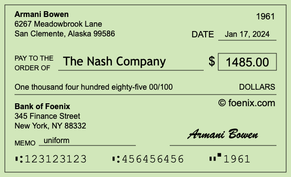 How to write a check for $1,485