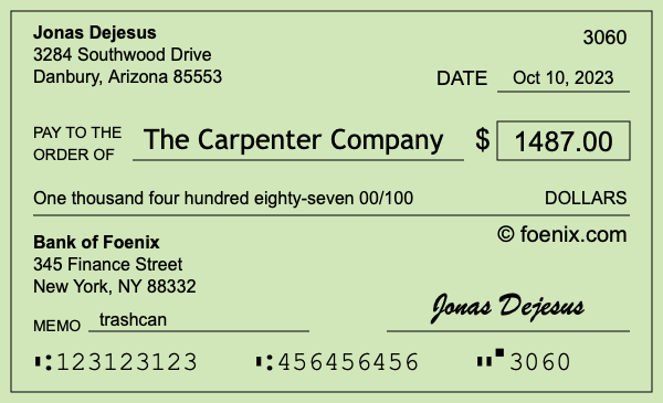 How to write a check for $1,487
