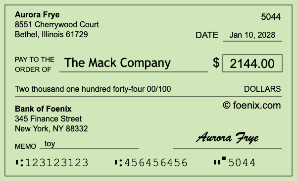How to write a check for $2,144