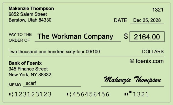 How to write a check for $2,164