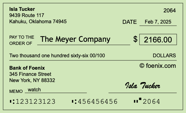 How to write a check for $2,166