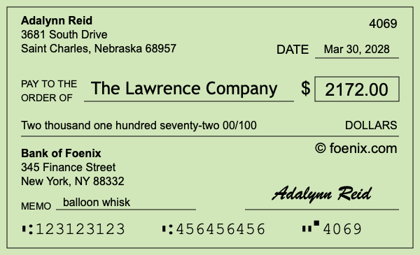 How to write a check for $2,172