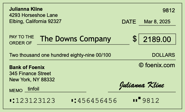 How to write a check for $2,189
