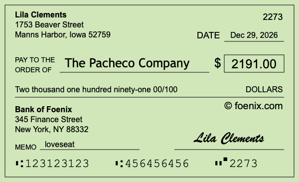 How to write a check for $2,191