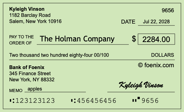 How to write a check for $2,284