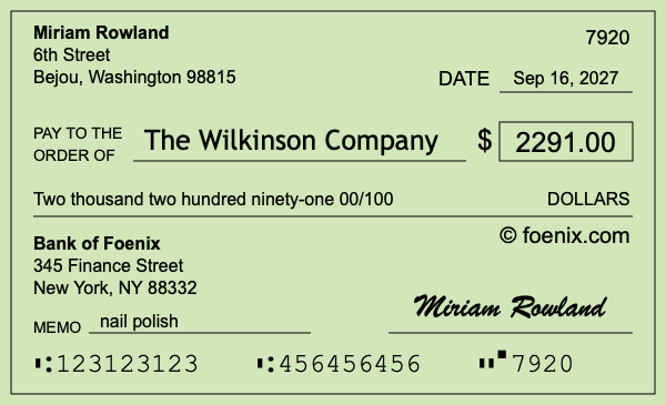 How to write a check for $2,291