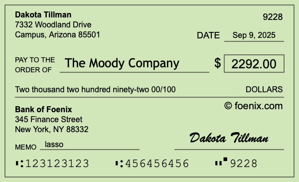How to write a check for $2,292
