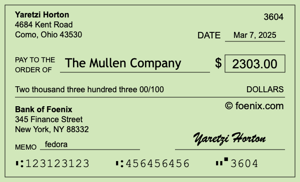 How to write a check for $2,303
