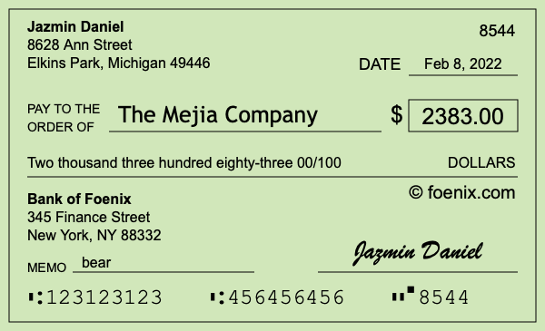 How to write a check for $2,383