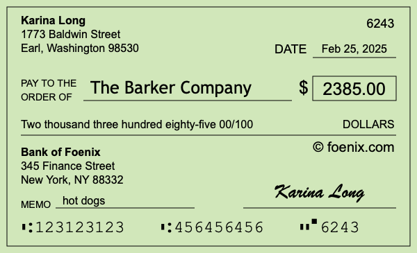 How to write a check for $2,385