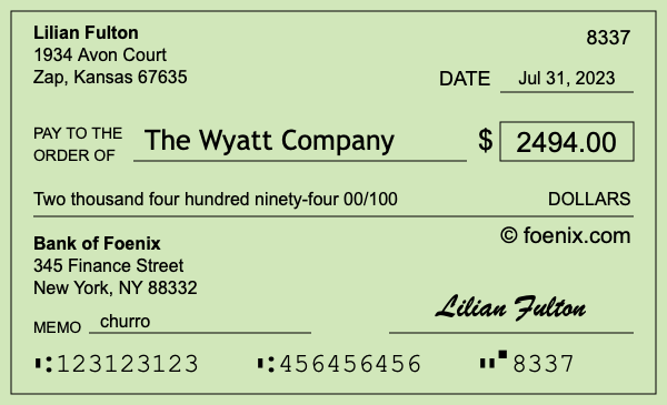 How to write a check for $2,494