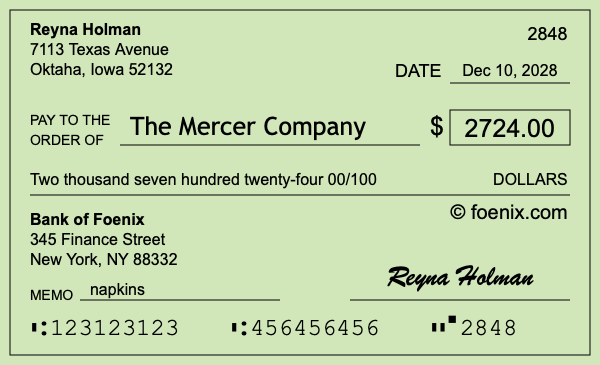 How to write a check for $2,724