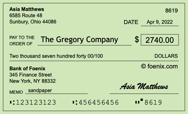 How to write a check for $2,740