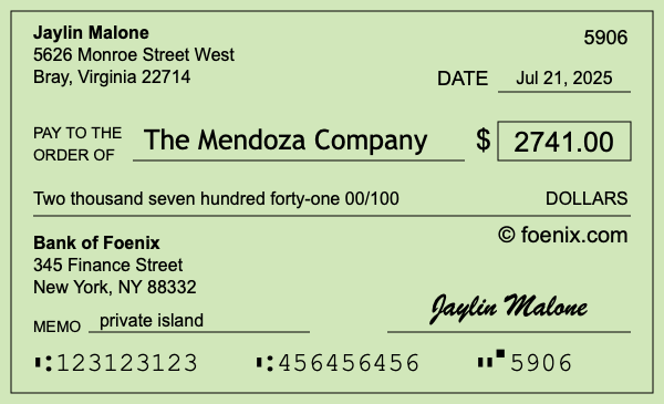 How to write a check for $2,741