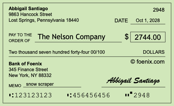 How to write a check for $2,744