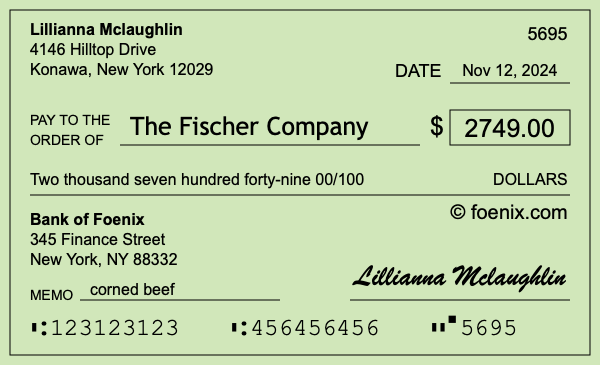 How to write a check for $2,749