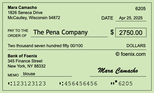 How to write a check for $2,750