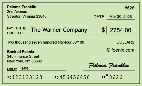 How to write a check for $2,754