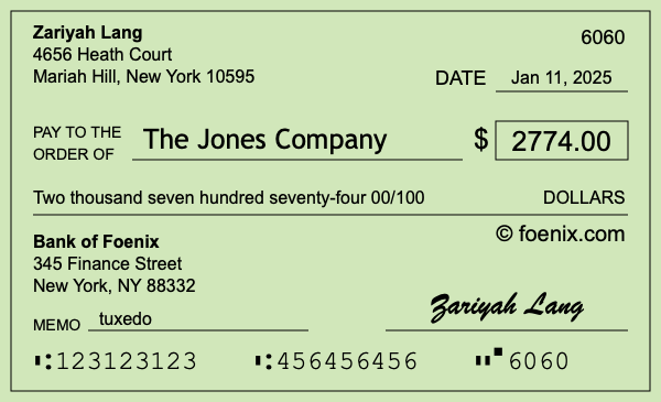How to write a check for $2,774