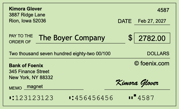How to write a check for $2,782