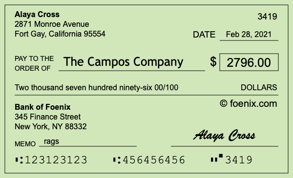 How to write a check for $2,796