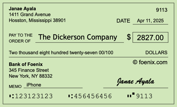How to write a check for $2,827