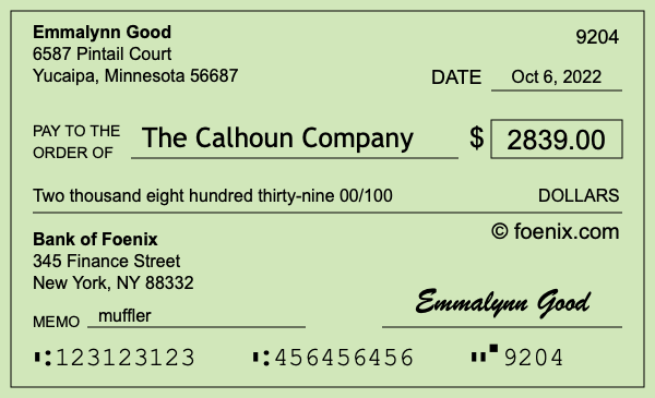 How to write a check for $2,839