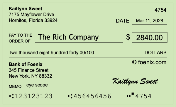 How to write a check for $2,840