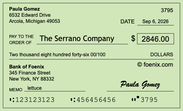 How to write a check for $2,846