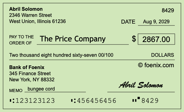How to write a check for $2,867