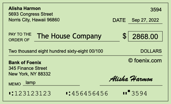 How to write a check for $2,868
