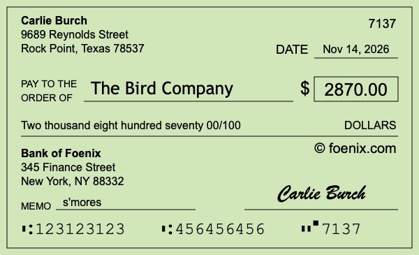 How to write a check for $2,870