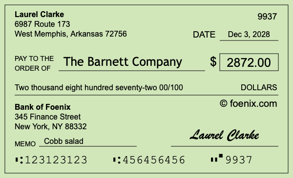 How to write a check for $2,872