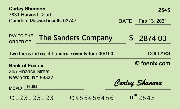 How to write a check for $2,874