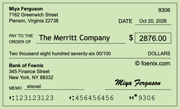 How to write a check for $2,876